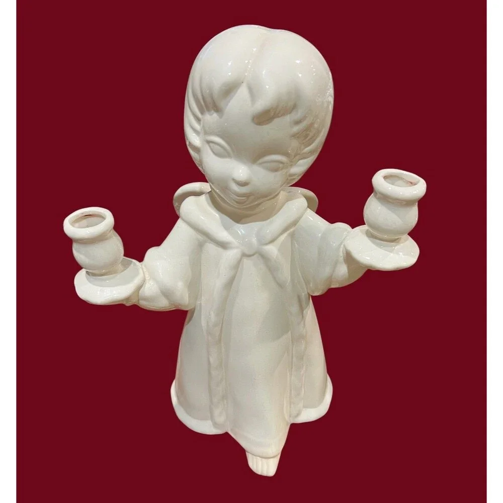 Vintage Ceramic Angel Double Candle Holder - 13” Tall by 9